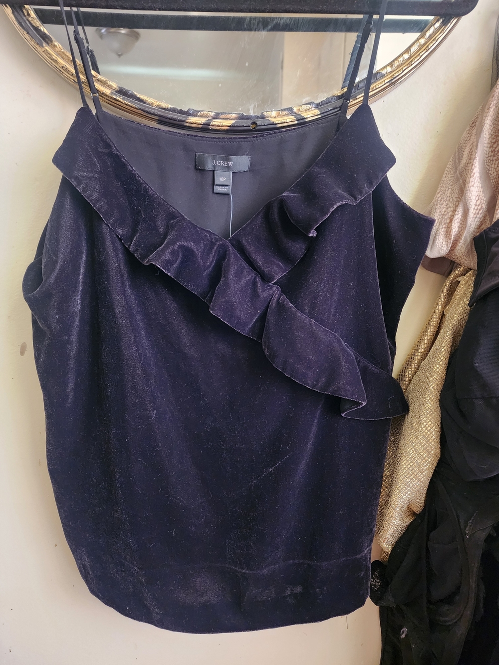 J. Crew Velvet Ruffle V-Neck Cami in Navy